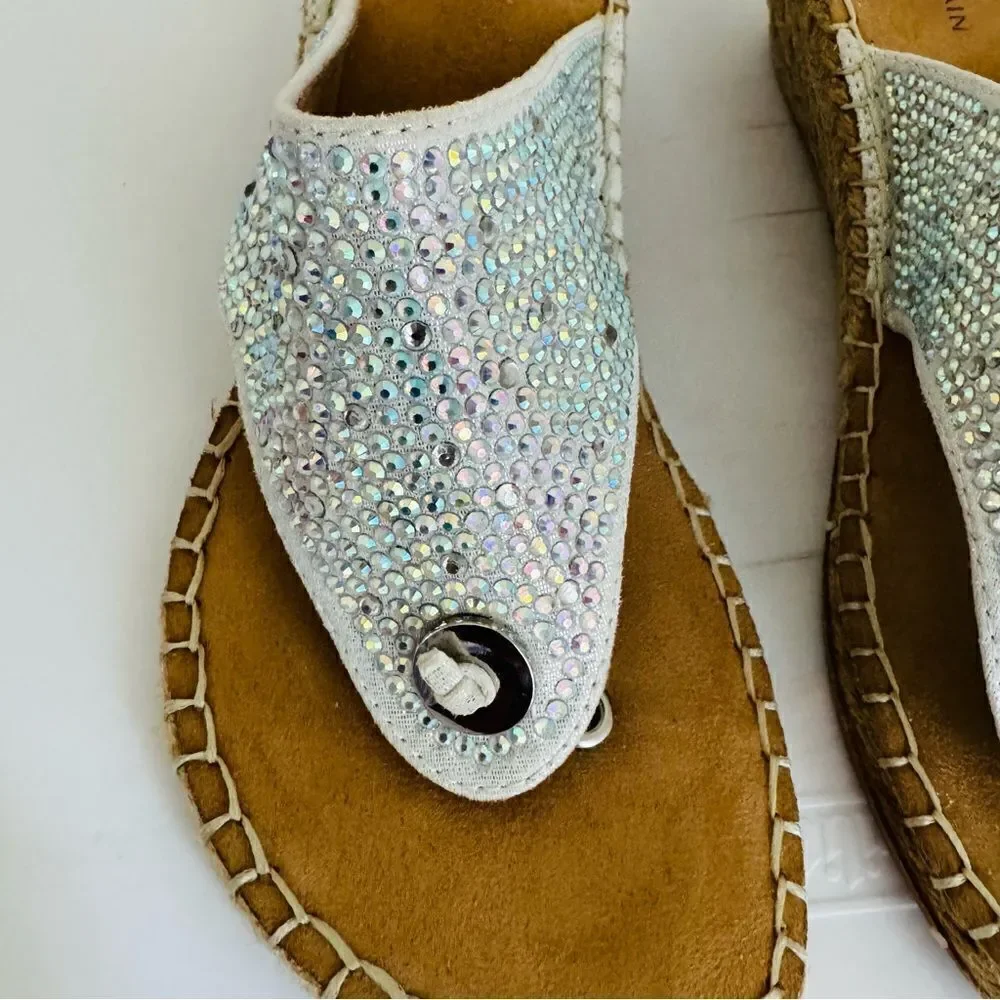 White Mountain Silver Beachball Espadrille Wedge Sandal Size 8